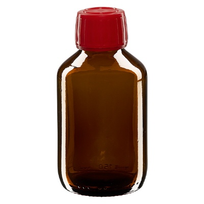 Bild 150ml Euro-Medizinflasche braun Verschluss rot OV